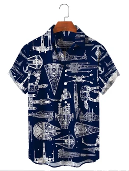 Camisa Havaiana Para Homens/Mulheres De Verão Retrô Naves De Impressão Y2k Streetwear T-Shirt De Manga Curta De Grandes Dimensões Aloha Shirt