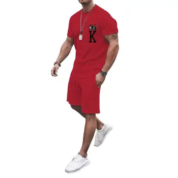 T-Shirt masculina Fatos de Treino de Shorts E Camiseta Conjunto de Alfabeto em torno do Pescoço de uso Diário de Manga Curta Cordão de Moda Street Wear
