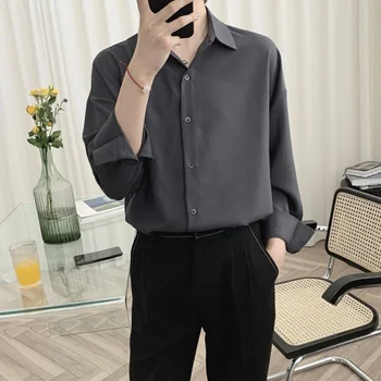O coreano Moda 2023 Nova Armar Shirts para os Homens de Cor Sólida Manga Longa de Gelo Seda Smart Casual, Confortável Botão de Camisa