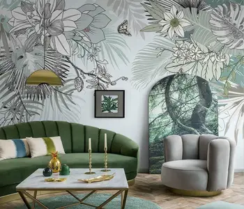 beibehang papel de parede Personalizado 3d mural Nórdicos, pintados à mão, plantas tropicais e flores da planta na parede do fundo pintado de pared pape de parede