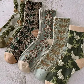 5 Pares de Outono e Inverno Tridimensional de Socorro Feminina Meias Versão coreana bonito e suave floral feminino meias