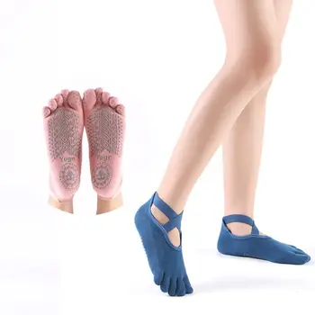 Algodão+PVC Yoga Meias de Alta Qualidade Anti-fricção antiderrapante Cinco Peúgas do Dedo do pé Sola Macia Dança Meias de Esportes Coberta