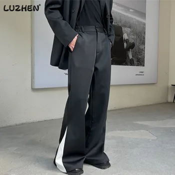LUZHEN 2023 coreano Moda Contraste de Cores Patchwork Nicho de Design, masculina Casual Calças Elegantes de Perna Larga de Alta Rua Calças Ec70dd