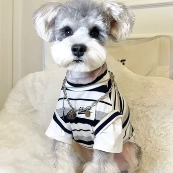 Preto Listra Branca Camiseta Cão De Roupas De Moda De Retalhos De Manga Que Os Cães Pequenos Com Roupas Gato De Verão Fina E Respirável Menino De Produtos Para Animais De Estimação
