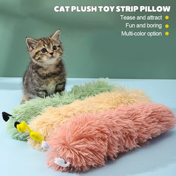 Gato de estimação brinquedo de pelúcia gato de pelúcia tira travesseiro e gato de hortelã caterpillar em forma de gato lágrima anel do brinquedo de papel, pet gatinho companheiro de brinquedo