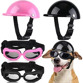 AMOBOX Cão de Estimação, Capacete e Óculos de proteção Definir Paded animal de Estimação de um Capacete de motociclista e o Cão Óculos de Segurança Pet Pac e Adorável animal de Estimação Óculos