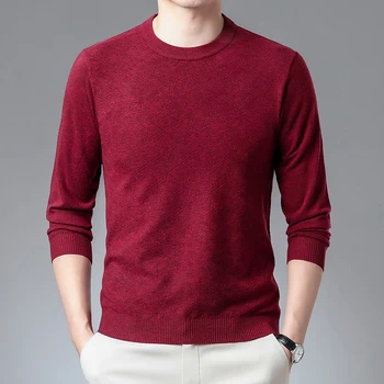 Sweater dos Homens novos Moda Sólido de Cor Quente Pulôver Casual Decote da Camisola Homens Vestuário