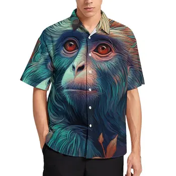 Macaco Camisa Solta Homens Férias De Néon Colorido Pintura Casual Camisas Havaianas Gráfico De Curto Manga De Moda De Blusas Oversized