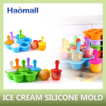 7 Furos DIY de Gelo de Silicone Creme de Pops Molde de sorvete Fabricante de Bola de Picolés Moldes do Bebê Frutas Agitação Casa, Acessórios de Cozinha