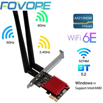 WiFi 6 PCIE sem Fio Adaptador Tri banda Intel AX210 sem Fio Wi-Fi 6E 802.11 AX 5374M Desktop Placa de Rede Bluetooth 5.2 Suporte 6G