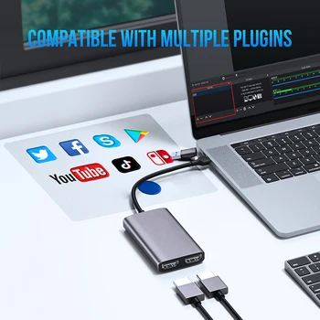 Placa de Captura de vídeo 4K compatíveis com HDMI, USB/Tipo-C, Video Grabber Caixa para Computador do PC da Câmera ao Vivo Streaming de Registro de Reunião