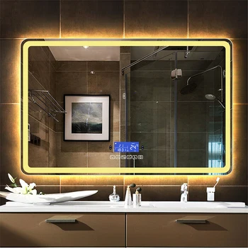 60x80cm Retângulo Bluetooth Smart casa de Banho Espelho de Maquilhagem com dobra tripla em papel DIODO emissor de Luz Quente Indução do Corpo Humano Anti-nevoeiro Beleza Espelhos