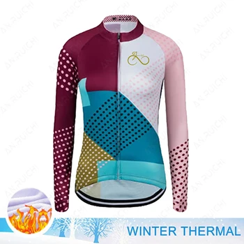 Ciclismo de inverno Jersey 2023 Mulheres MTB Bicicleta Vestuário Térmico de Lã de Corridas de Ciclismo de Estrada de Camisas de Uniforme Quente Longa Jaqueta de Bicicleta