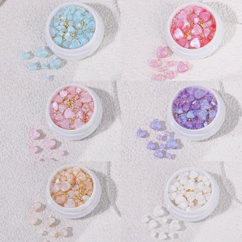 1box Kawaii Resina Arte do Prego Decorações Transparente, Com Coração de Ouro, Caviar Nail Charme Strass DIY Kawaii Acessórios de Manicure