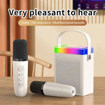 Microfone de Karaoke RGB Bluetooth Portátil 5.3 PA Sistema de colunas com 1, 2 Microfone sem Fio em Casa de Família Cantando Máquina