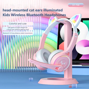 Gato bonito ouvido crianças fone de ouvido bluetooth on-line classe telemóvel K canção fone de ouvido sem fio