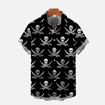 2023 Novo Jaclacham Caveira Pirata Padrão Legal de Impressão 3D High-end de Verão Casual Novo dos Homens de Moda de Topo Multa de Homens de Camisa de Manga Curta